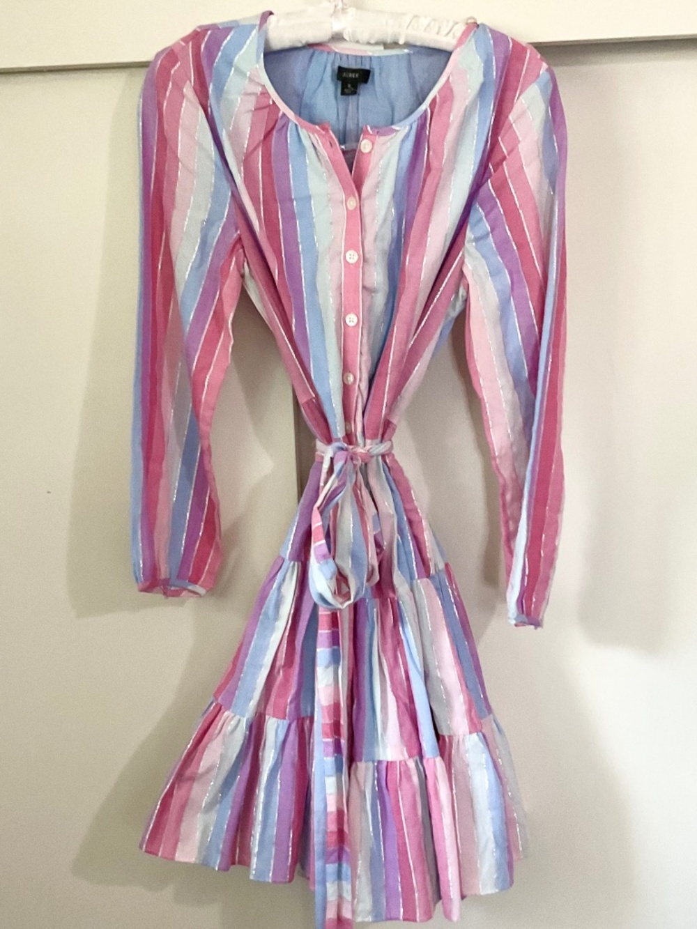 J Crew NWT,pink,purple dress with bow detailing a darling preppy look